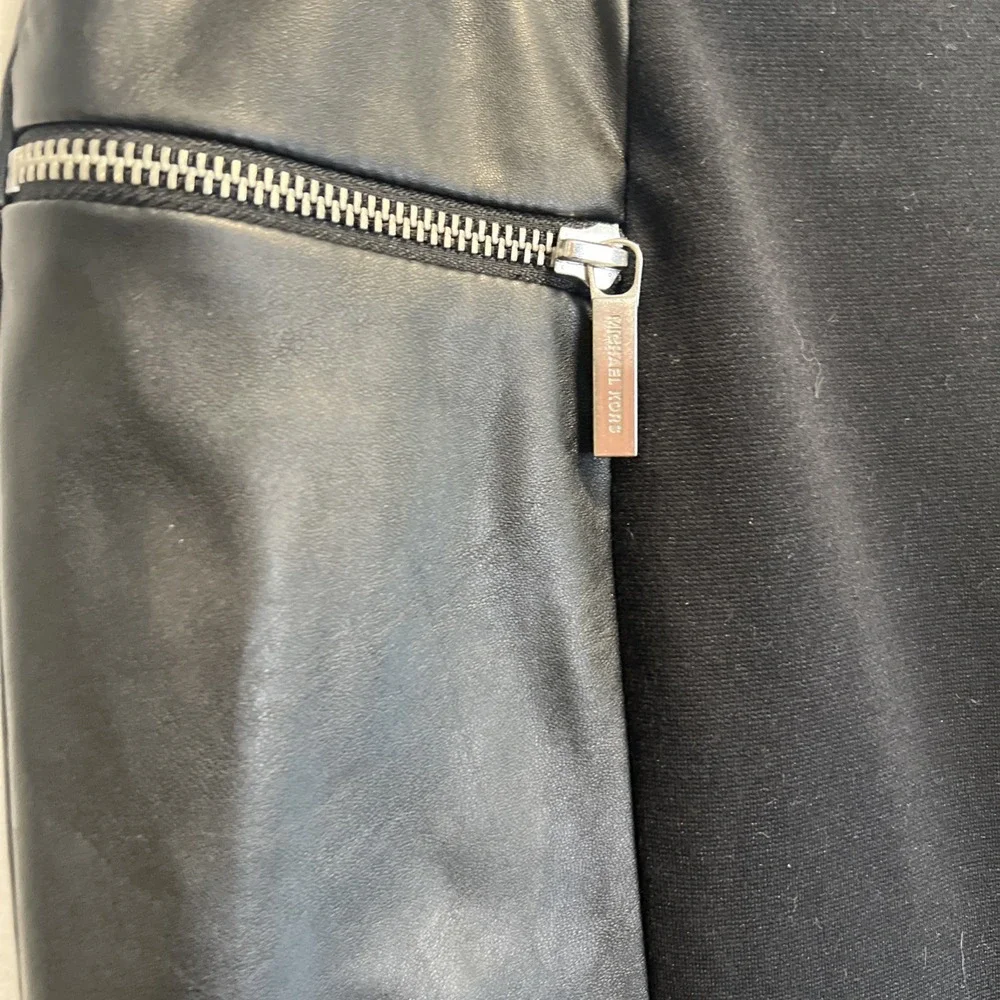 Michael Kors Black Stretch Pencil Skirt Faux Leather‎ Panel Size 8 Womens